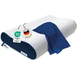 casimum Orthopädisches Nackenstützkissen Memory Foam - Höhenverstellbares Nackenkissen entlastet Kopf & HWS - Schlafkissen gegen Nackenschmerzen 60x30cm, inklusive Kissenbezug in blau, mittelfest