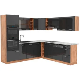 Vicco Winkelküche R-Line L-Form 237 x 247 cm Anthrazit Hochglanz/Goldkraft Eiche