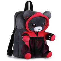 corimori Plüsch-Rucksack für Teenager und Erwachsene, rot schwarz, Ember der Punk Bär