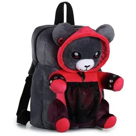 corimori Plüsch-Rucksack für Teenager und Erwachsene, rot schwarz, Ember der Punk Bär