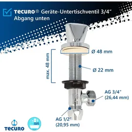 tecuro Geräte-Untertischventil 3/4 Zoll, Abgang seitlich, zum Absperren von Geräten