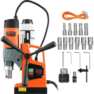 Vevor Profi Kernbohrmaschine Magnetbohrmaschine Magnetkraft 12500 N, 850 U/min 1450 W Magnetbohrmaschine 40 mm Max. Bohrdurchmesser, Magnetkernbohrsystem für Schiffsbau, Brückenbau usw. Orange