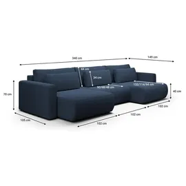 petits-meubles U-sofa 4-sitzig umbaubar Truhe Evy Blau