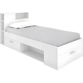 dekit Bett, mit Kopfteil, Stauraum & Schublade - 90 x 190 cm, - Weiß, - LEANDRE