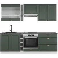 Vicco Küchenzeile Grün-Gold Landhaus/Weiß 235 cm, AP Anthrazit