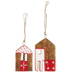 IB Laursen Haus Aufhänger 2er-Set aus Mangoholz, 2er-Set, Rot