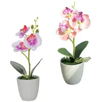 Kunstblume Kunstblumen im Topf (20cm) - 2er Set Orchideen künstlich Deko Blumen, HIBNOPN rosa