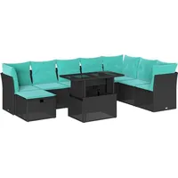 vidaXL 9-teiliges Gartensofa-Set mit Kissen, schwarzes Polyrattan - Schwarz