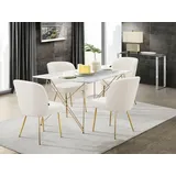 Esstisch LEONIQUE "Louie, TOPSELLER", weiß (marmorfarben, golden, golden, marmorfarben), B:160cm H:76cm T:90cm, Tische, Esstisch, mit Tischplatte in Marmor Optik, Gestell aus Metall golden, Höhe 76 cm