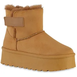Damen Plateau Boots in Hellbraun