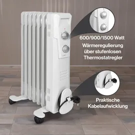 Clatronic Clatronic® Ölradiator | Effiziente mobile Heizung | elektrische Heizung mit 7 Rippen | Radiator mit 3 Leistungsstufen | Slimline Heizkörper | bi... | Weiß