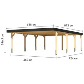 Karibu Doppelcarport Leimholz 5,58 x 8,13 m naturbelassen inkl. H-Pfostenanker