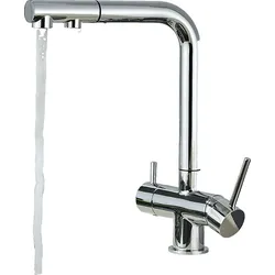 KLARWERK Felix | 3 Wege Premium Chrom glanz ausziehbare Armatur | Edelstahl Osmose Wasserhahn Küche |Mischbatterie - 360 Grad  | Filter 3 Anschlüsse