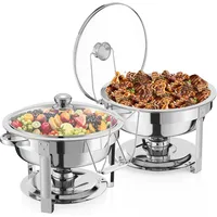 Lifezcime 2pcs 6L Runden Speisenwärmer Chafing Dish Buffet Wärmebehälter Edelstahl Catering Dish Set mit sichtbarem Glasdeckel warmhalter Speisewärmer für Catering, Buffet und Party