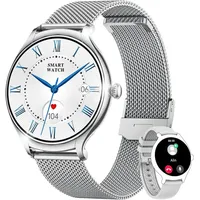 Motsfit Smartwatch (3,3 cm, android ios), Damen Smartwatch mit 1.32" AMOLED Display, Bluetooth Anruf silberfarben