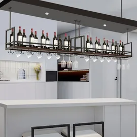 [en.casa] Weinregal 120 x 30 x 65 cm Schwarz/Walnussoptik