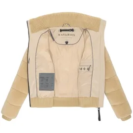 Navahoo Damen Teddy-Fleecejacke warme Winterjacke Plüschjacke mit Rippstrickdetails Schneepuder 14 beige, Gr. M - M