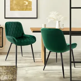 ML DESIGN modern liv 2er Set Esszimmerstühle Esszimmerstuhl mit Rücken- und Armlehnen, Dunkelgrün, Samt Sitzfläche, Metallbeine, Küchenstühle Küchenstuhl Wohnzimmerstühle Wohnzimmerstuhl Polsterstuhl Stühle