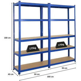Proregal Schwerlastregal Holz 180 x 90 x 40 cm blau 2 Stück