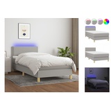 vidaXL Boxspringbett mit Matratze & LED Hellgrau 100x200 cm Stoff