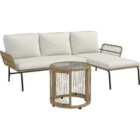 Outsunny 3-tlg. Rattan Gartenmöbel-Set, Gartengarnitur mit Liegestuhl, Couchtisch, Zweisitzer, Gartenset mit Sitzkissen, Balkonmöbel-Set für Garten, Terrasse,