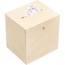 Creative Deco Dekokiste Kartenbox Hochzeit 29x25x30 cm Geschenkkarten Box Geldbox Briefbox, mit Deckel, Schloss und Schlüssel beige