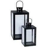 Mojawo Laterne Glas, Metall H30/41cm 2er Set Schwarz