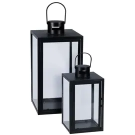 Mojawo Laterne Glas, Metall H30/41cm 2er Set Schwarz