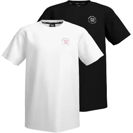 H.I.S. T-Shirt H.I.S "2er Pack Shirt mit Logoprint für Jungen", Jungen, Gr. 128/134, schwarz (schwarz, weiß), Single Jersey, Obermaterial: 100% Baumwolle, unifarben, Basic hüftlang, Rundhals, Shirts T-Shirt, Für TEENS. 2er Pack T-Shirts