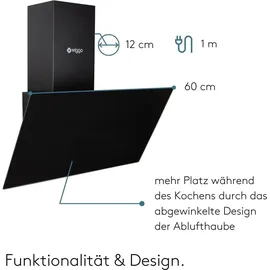 Wiggo Dunstabzugshaube 60cm kopffrei I Abluft Umluft Dunstabzug 300m3/h - LED Touch-Display 3 Stufen I Schräghaube inkl. Fettfilter & 2x Kohlefil... - schwarz