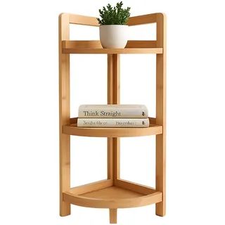 Relaxdays Eckregal Bambus, 3 halbrunde Ablagen, HBT: 77x23x23 cm, Standregal Bad & Küche, platzsparend, natur