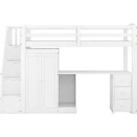 Hochbett mit Kleiderschrank und Treppe, Schreibtisch und Schubladen und Schrank in einem