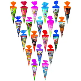Livepac-Office 20x Schultüte/Zuckertüte/Länge: 25cm / rund / 20 verschiedene Motive