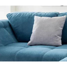 luma-home Ecksofa mit Schlaffunktion und Bettkasten 250x190 cm, Wellenfedern, Ottomane rechts, Mikrofaser Blau, / 17101