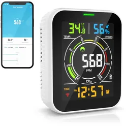 Brandson Raumluft-Qualitätssensor CO2-Messgerät, Luftqualitätsprüfer WLAN, App, Kohlenstoffdioxid Sensor, Raumluft Lüftungsempfehlung, Temperatur/Luftfeuchtigkeit, Weckfunktion