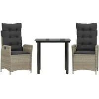 VidaXL 3-tlg. Garten-Essgruppe mit Kissen Hellgrau Poly Rattan