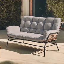 MCW 2er-Sofa MCW-P75, Gartensofa Gartenbank Couch 2-Sitzer, Stoff 220g/m2 Poly-Rattan Metall dunkelgrau, Polster hellgrau