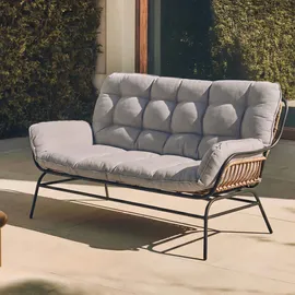 MCW 2er-Sofa MCW-P75, Gartensofa Gartenbank Couch 2-Sitzer, Stoff 220g/m2 Poly-Rattan Metall dunkelgrau, Polster hellgrau
