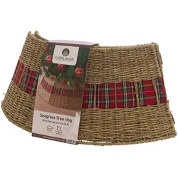 Weihnachtsbaumrock 70x28cm Seegras mit Tartan Motiv Natur Braun / Rot