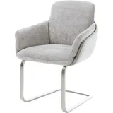 DeLife Polsterstuhl Luan-Flex, mit Armlehnen Freischwinger flach Edelstahl Chenille Silbergrau grau|silberfarben 66 cm x 90 cm x 62 cm