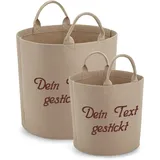 Schnoschi Filz Aufbewahrungskorb mit Namen oder Text bestickt, Wäschekorb mit Wunschnamen, Spielzeugkorb individualisiert (hellbraun, 40 x 40 cm - 50 Liter)