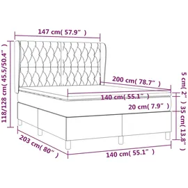 vidaXL Boxspringbett mit Matratze Dunkelgrau 140x200 cm Stoff1397765