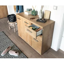 vogl möbelfabrik Sideboard VOGL MÖBELFABRIK "Sunny", braun (eiche), B:100cm H:80cm T:35cm, Spanplatte, Sideboards, Sideboard, mit 3 Türen und 2 Schubkästen