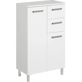 Saphir Unterschrank SAPHIR "Quickset Badschrank mit 2 Türen, 2 Schubladen, 60 cm breit", weiß (weiß glanz), B:60cm H:100,5cm T:33cm, Holzwerkstoff, Schränke, Unterschrank, Badezimmer-Unterschrank inkl. Türdämpfer, Griffe in Chrom Glanz