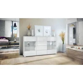 Vladon Sideboard 138,5 x 75,5 x 35 cm Weiß matt/Weiß Hochglanz