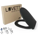 LUVETT WC-Sitz C100 mit Absenkautomatik, Duroplast sanitär, Universelle O-Form (Komplett-Set, Inklusive 3 Befestigungsarten), mit Original SoftClose® Absenkautomatik, Duroplast schwarz