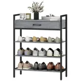 STILVORA Schuhregal aus Spanplatte und Metall in Grau, 70x30x87,6 cm, mit Schublade und 3 Ablagen