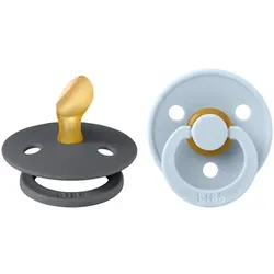 BIBS® Schnuller Colour Anatomischer Sauger Iron & Baby Blue 0-6 Monate, 2 Stk.