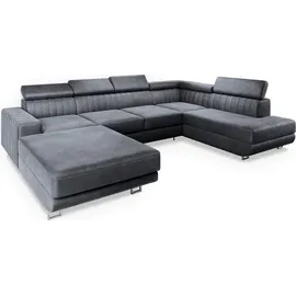 masseno Eckcouch Polyester U-Form mit Schlaffunktion 2-Sitzer Grau