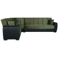 Dmora Schlafsofa Matias, Ecksofa mit Stauraum aus Kunstleder und Stoff, 305x238h91 cm, Schwarz und Dunkelgrau